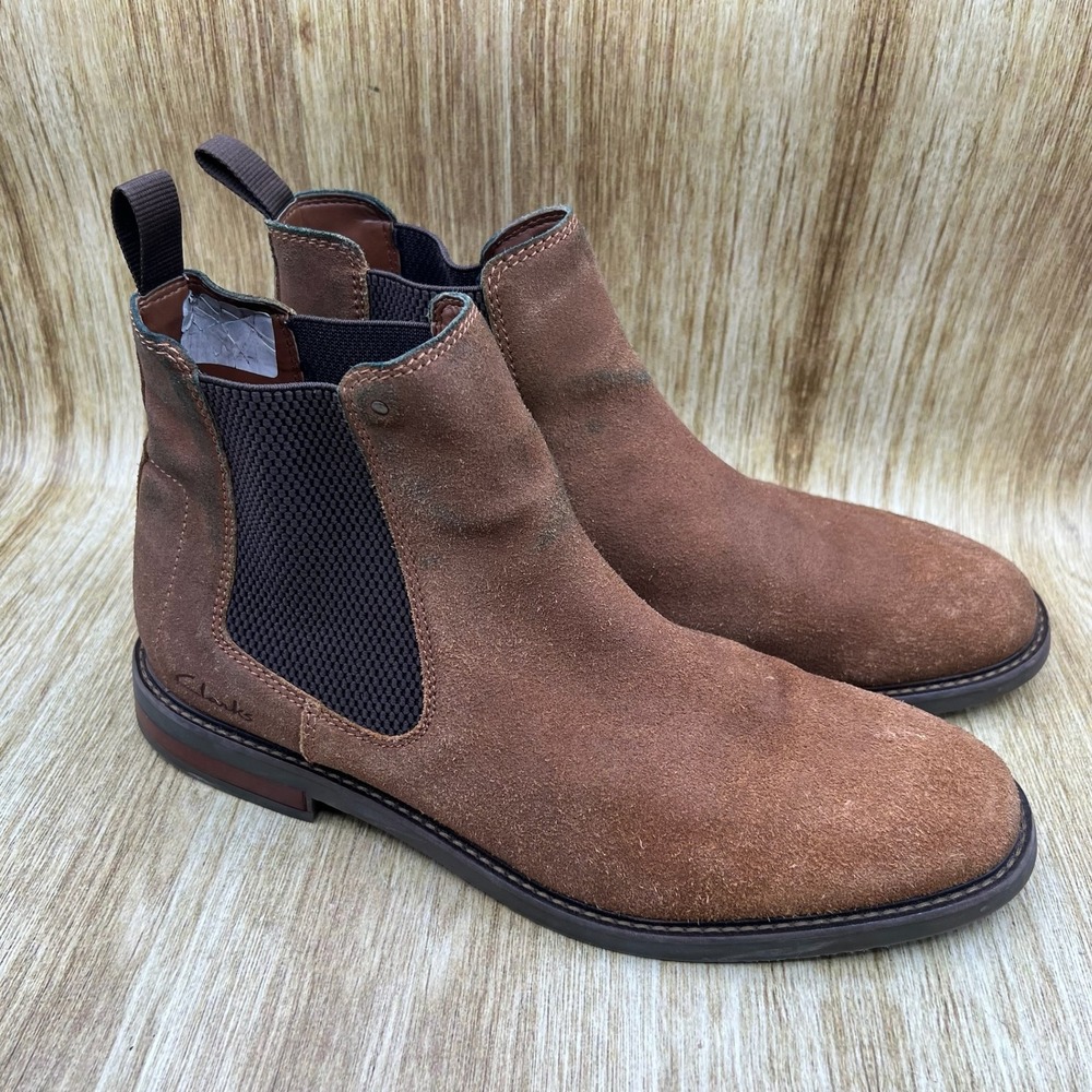 Clarks Chelsea Boots Men's Size 12 Brown Suede Ultimate Comfort 261794367110